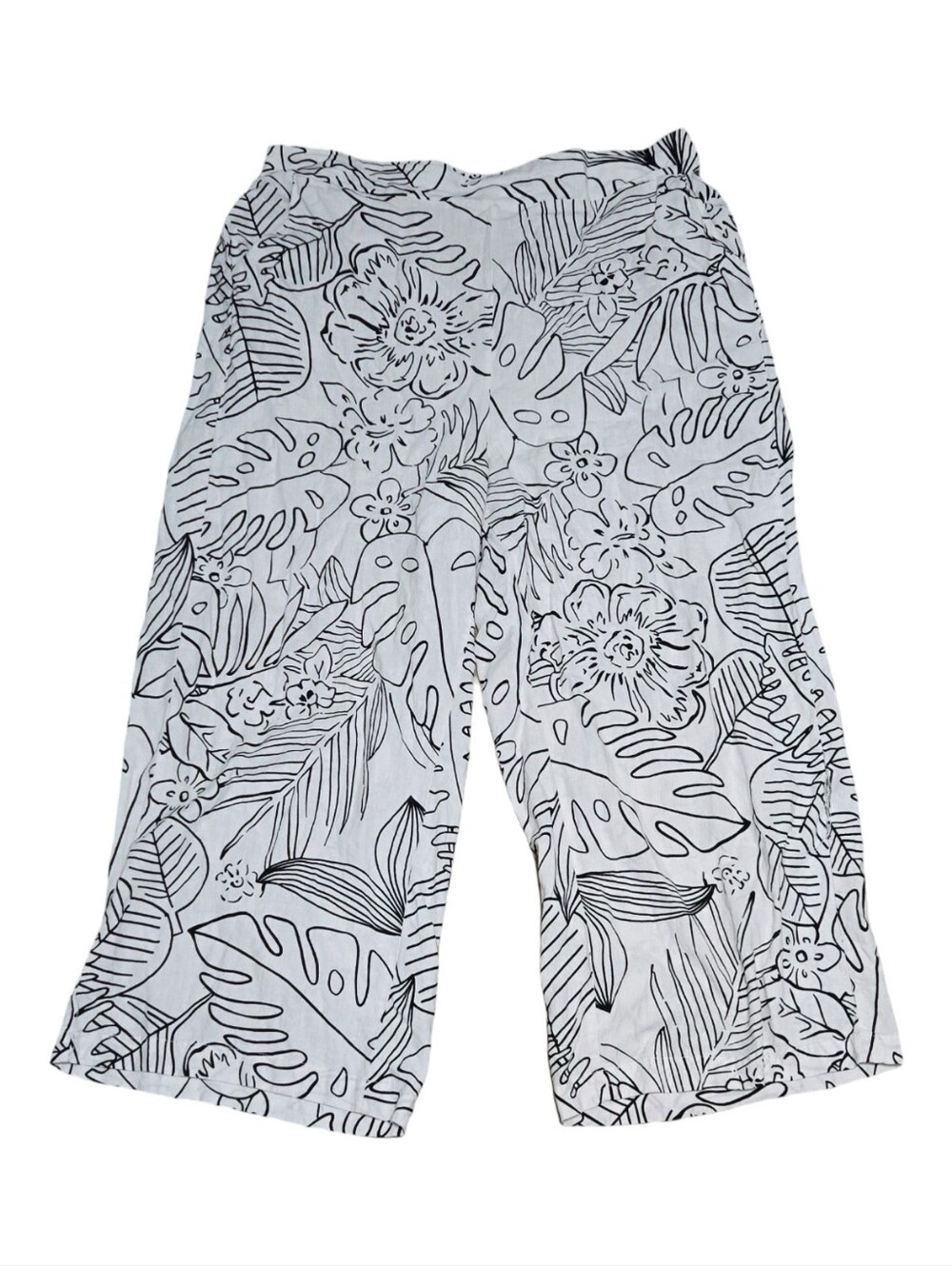 Christian Siriano White Wide Legged Pants with Black Floral Linework Lightweight - Picture 3 of 10